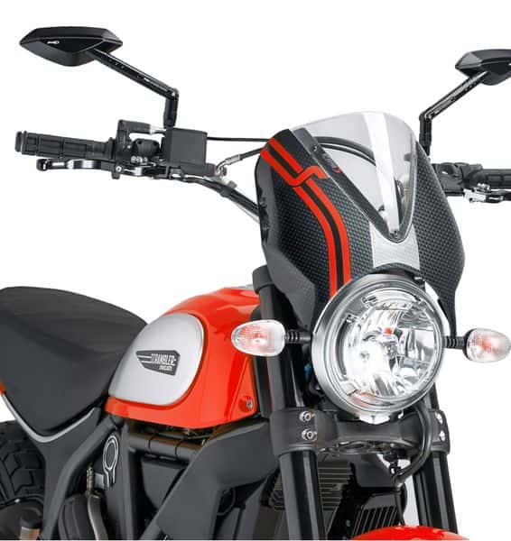 Puig Retrovision Nose Fairing | Carbon Look with Clear Screen | Ducati Scrambler Classic 2015>2018 - Shop name