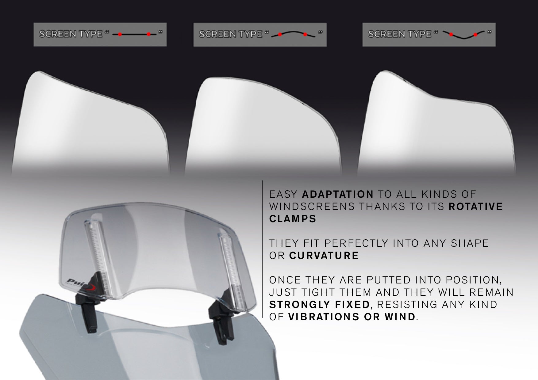 Puig Visor 2.0 - Clip On (300x130mm) | Clear-Screen Deflectors-Pyramid Motorcycle Accessories