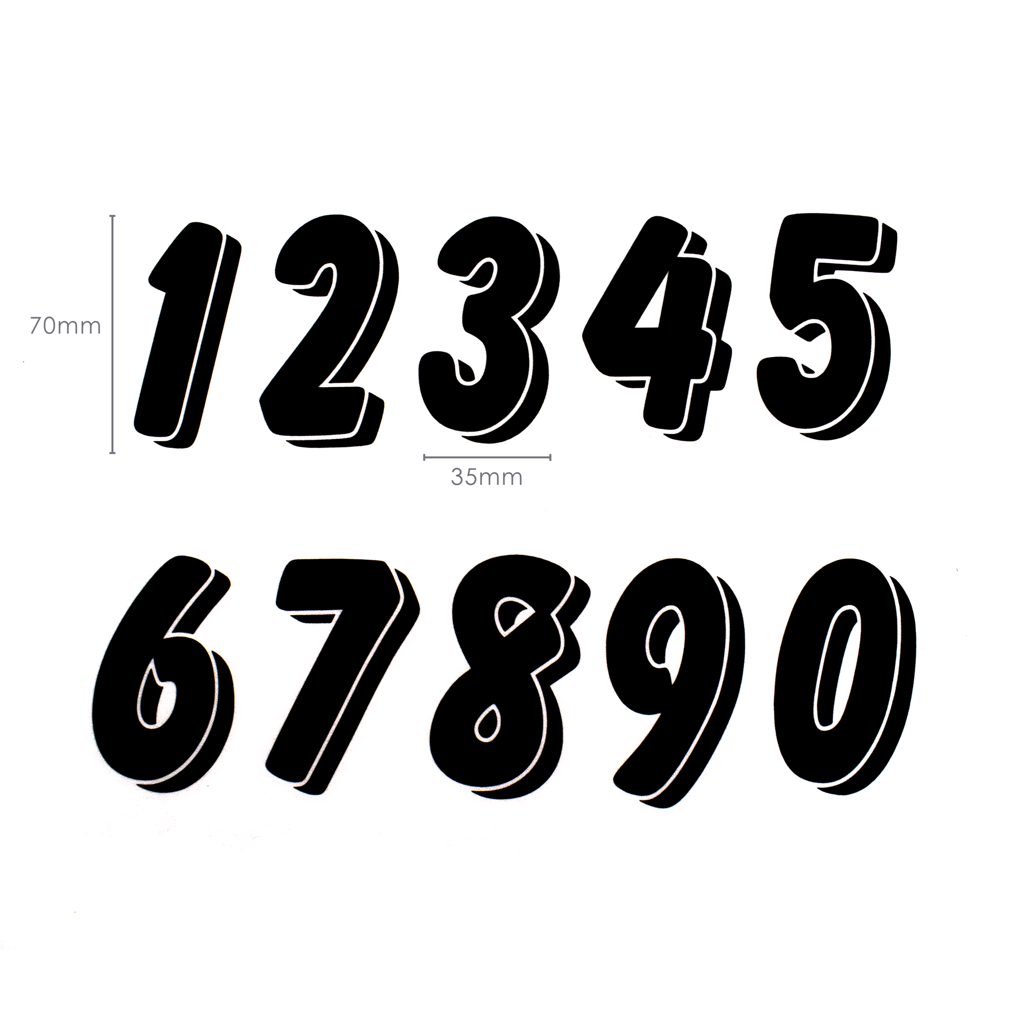 Pyramid Decals | Racing Numbers Set 0-9 | 3D Black - Shop name