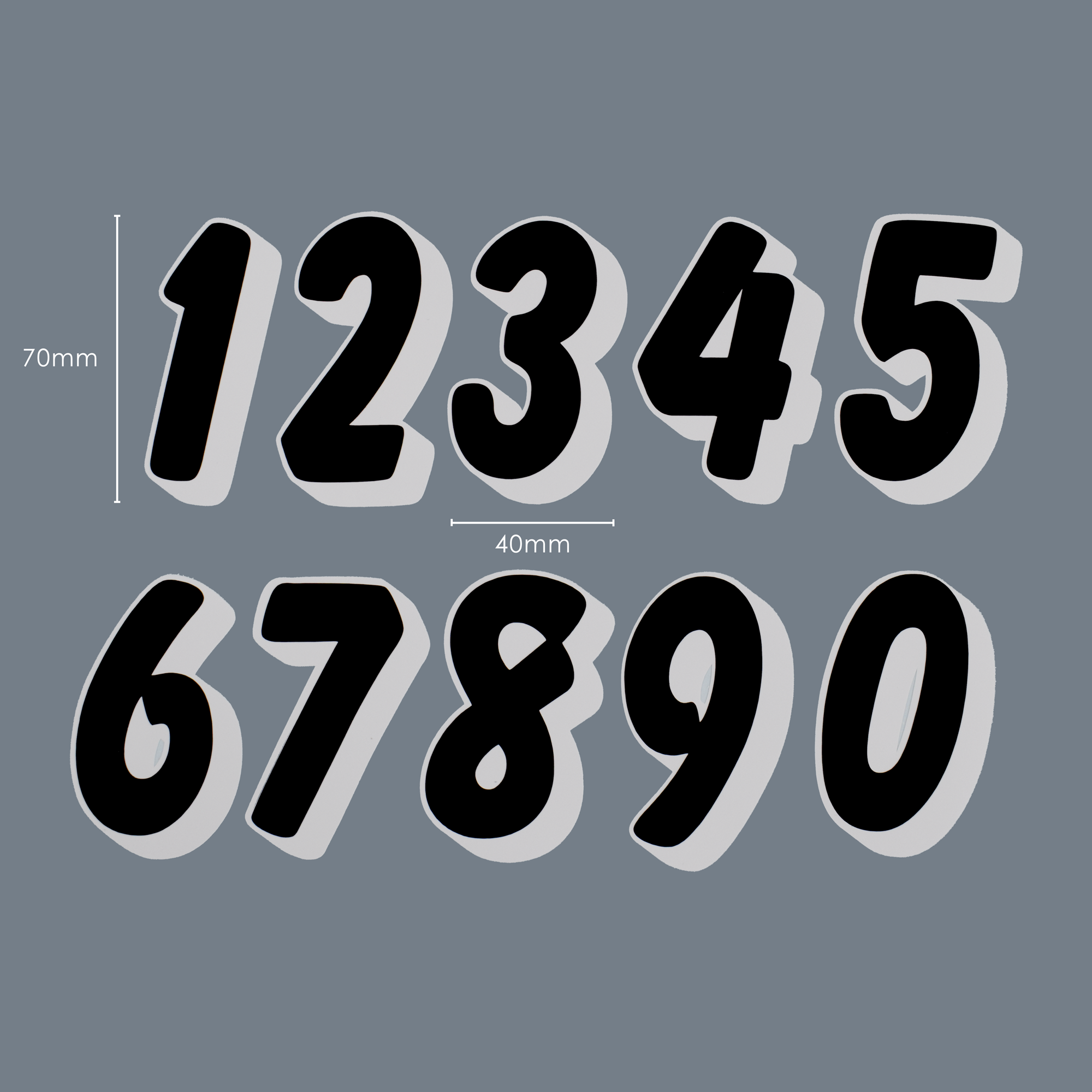 Pyramid Decals | Racing Numbers Set 0-9 | 3D Black & White - Shop name