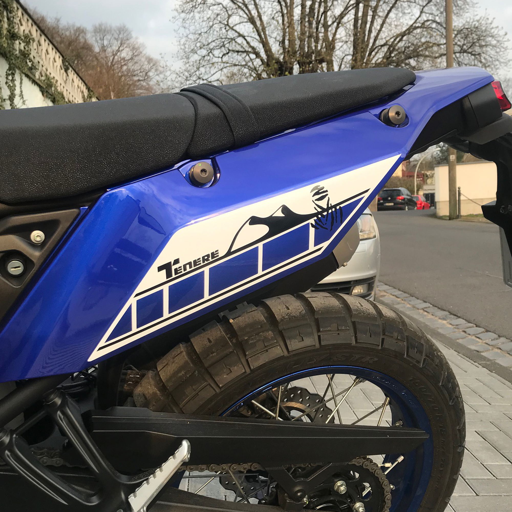 Pyramid Decals | Rear Side Panel Graphic Blue | Yamaha Tenere 700 2019> - Shop name