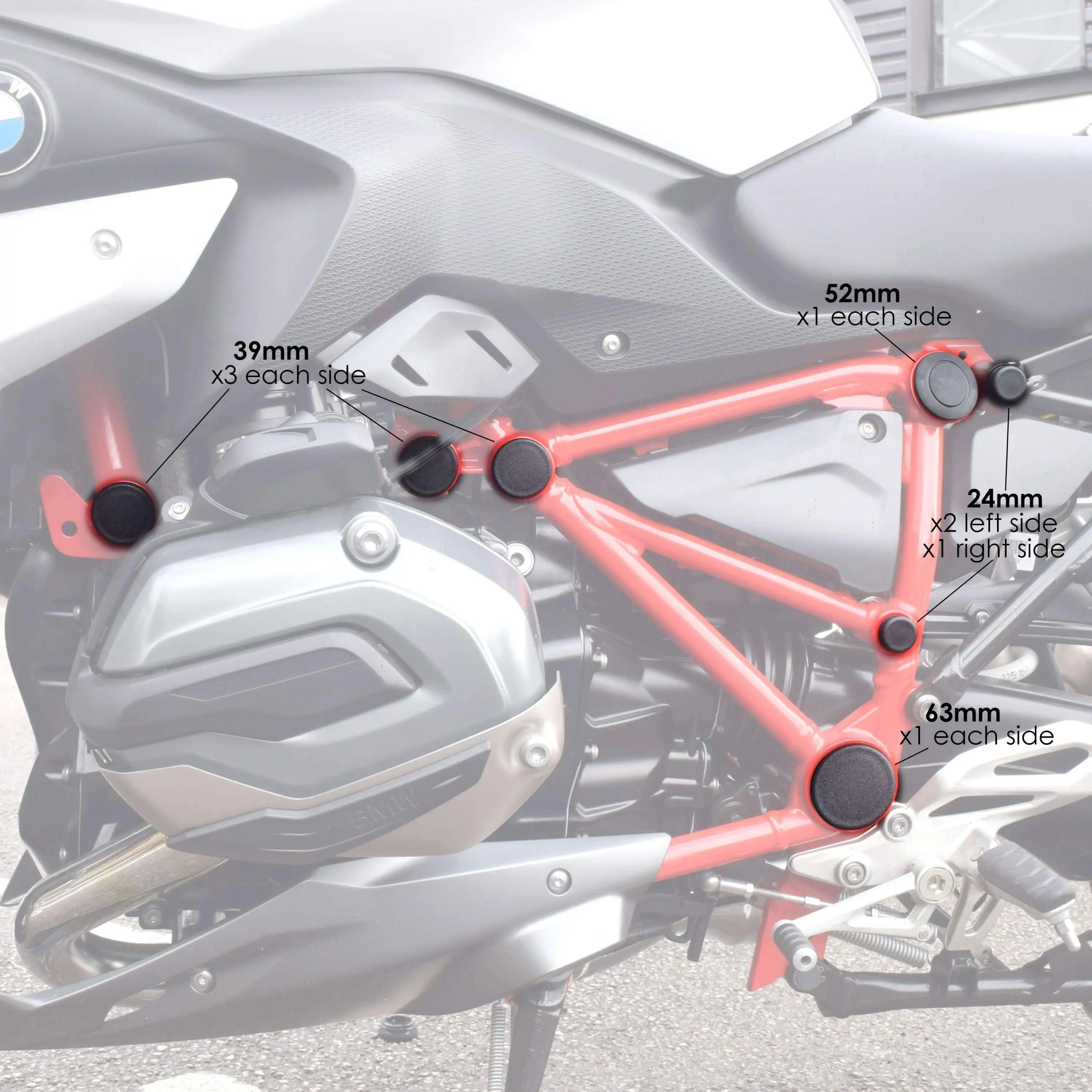 Pyramid Frame End Caps | Matte Black | BMW R 1200 R 2015>2018 - Shop name