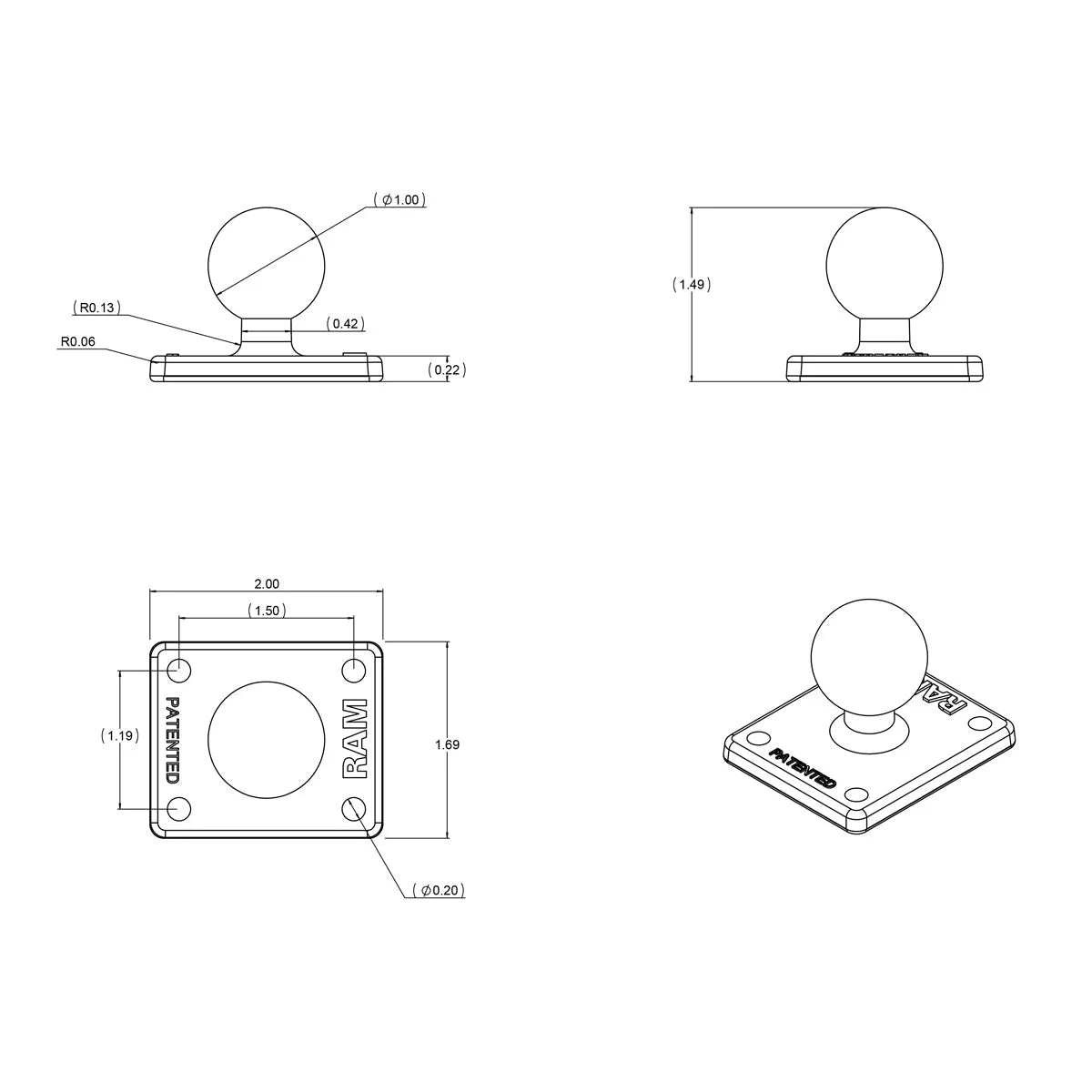 RAM® Ball Adapter with AMPS Plate - B Size - Shop name