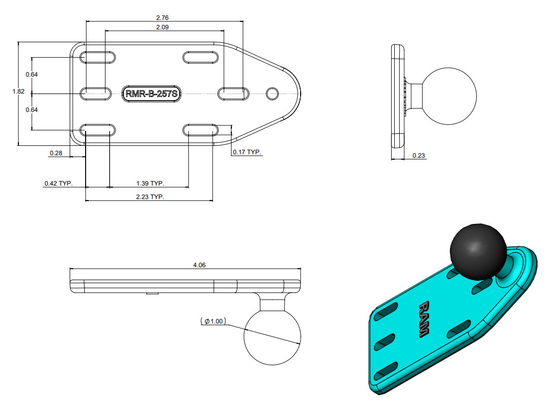 RAM® Offset Reservoir Cover Ball Base - Shop name