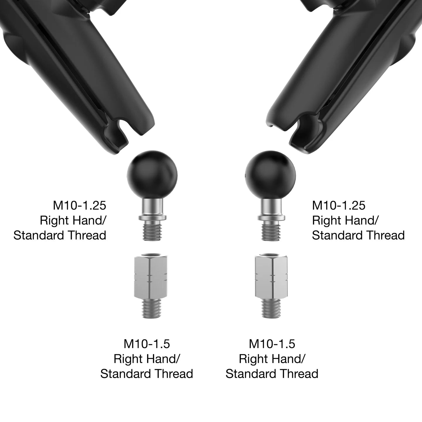 RAM® Tough-Mirror™ Kit with M10-1.25 Bases + M10-1.5 Adapters - Long Arm - Shop name