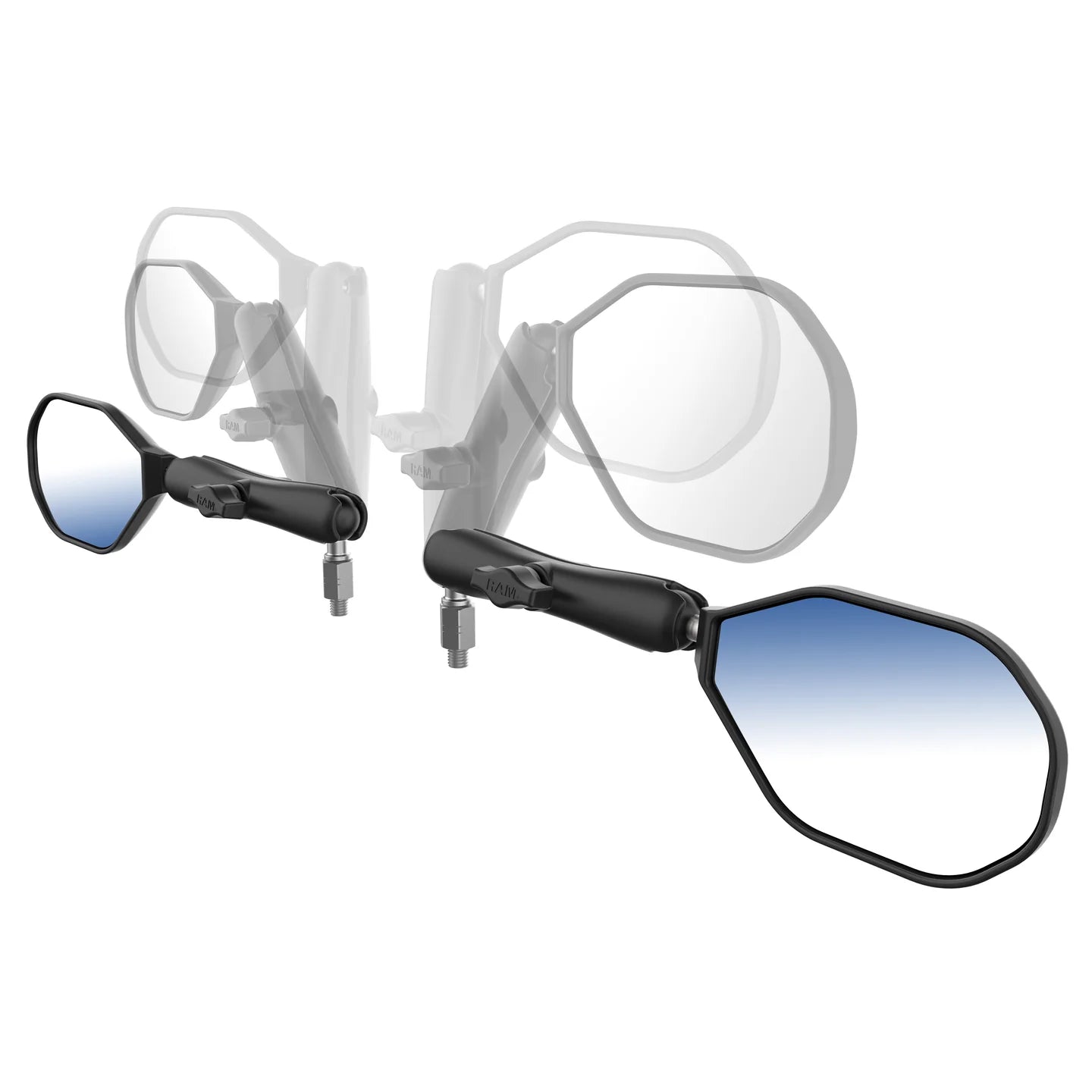 RAM® Tough-Mirror™ Kit with M10-1.25 Bases + M10-1.5 Adapters - Long Arm - Shop name