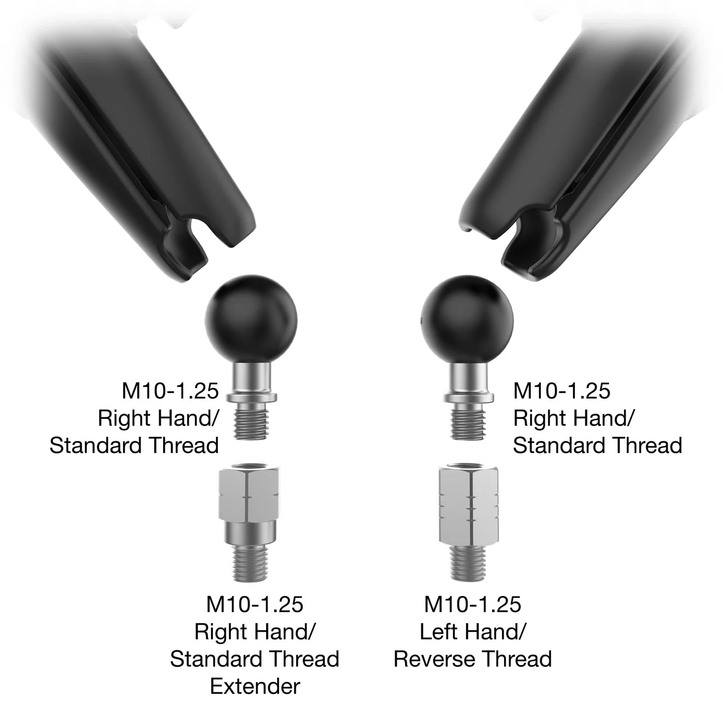 RAM® Tough-Mirror™ Kit with M10-1.25 Bases + Reverse Adapter - Long Arm - Shop name