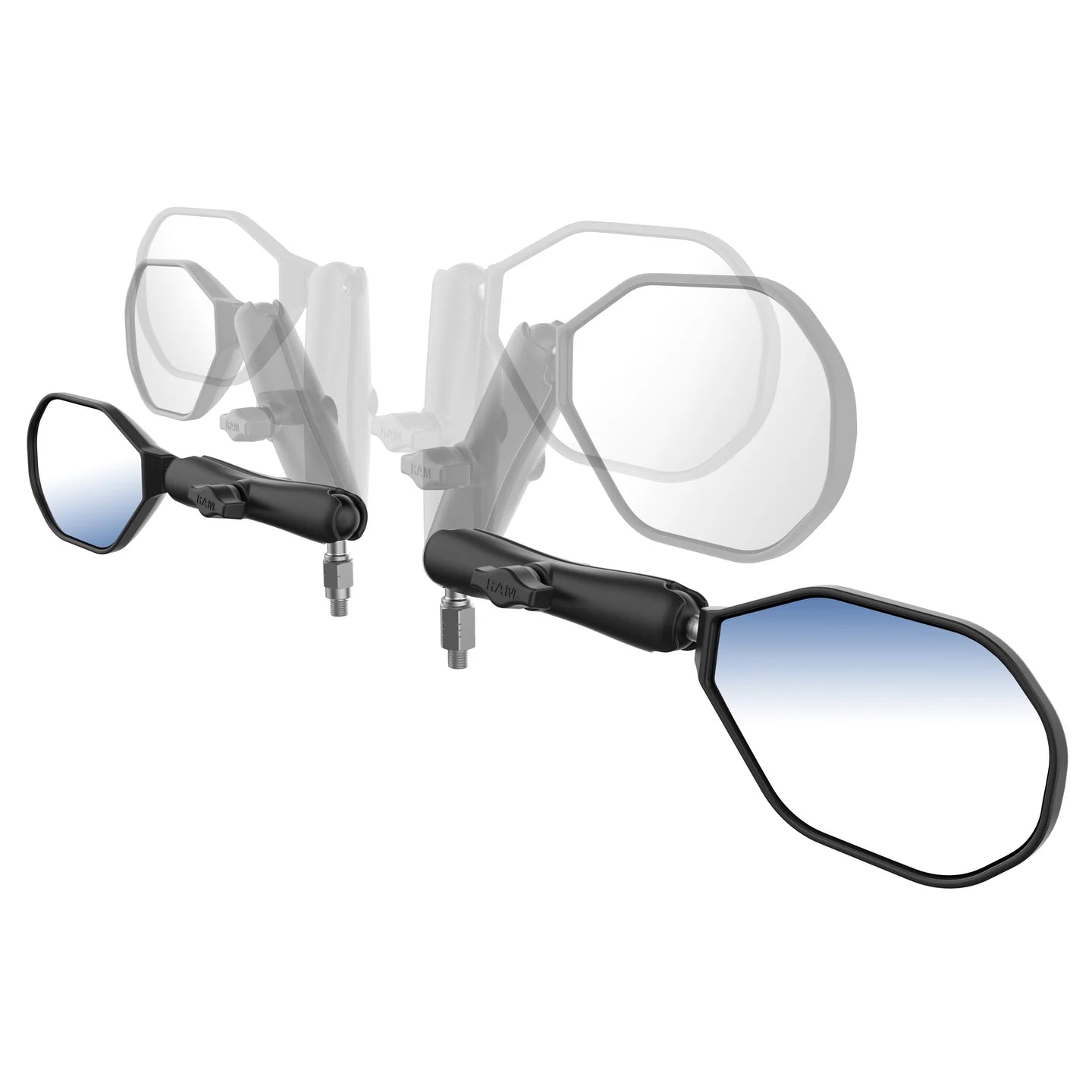 RAM® Tough-Mirror™ Kit with M10-1.25 Bases + Reverse Adapter - Long Arm - Shop name