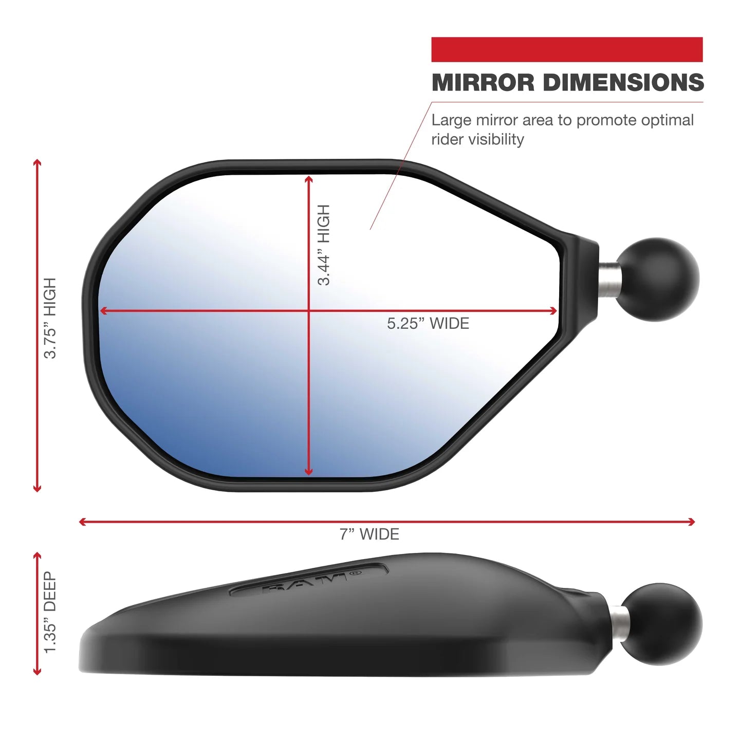 RAM® Tough-Mirror™ Left Mirror with Ball - Shop name
