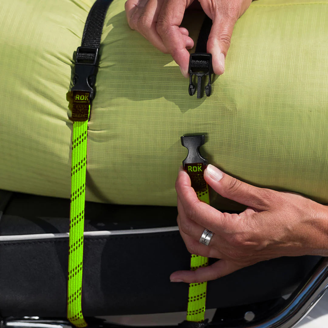ROKStraps Pack Stretch Luggage Straps - 2 Pack (359) | Black/Blue/Green Reflective - Pyramid Motorcycle Accessories