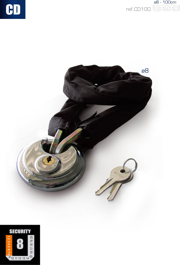 Urban Security CD100 100cm Motorcycle Chain + Lock - Security Level 8 - Shop name