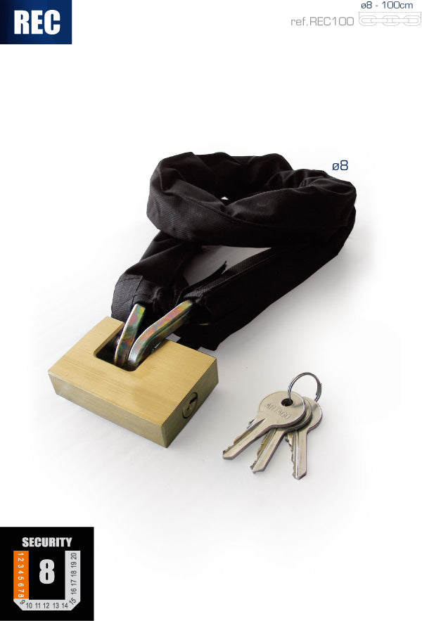 Urban Security REC100 100cm Motorcycle Chain + Lock - Security Level 8 - Shop name