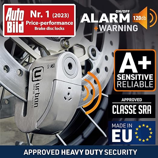 Urban Security UR14S Motorcycle Disc Lock With Alarm - Security Level 19 - Sold Secure Certified - Shop name