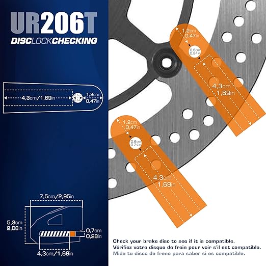 Urban Security UR206T Motorcycle Disc Lock + Reminder Cable - Security Level 10 - Shop name