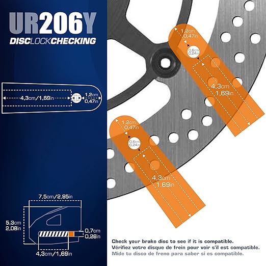 Urban Security UR206Y Motorcycle Disc Lock + Reminder Cable - Security Level 10 - Shop name