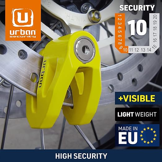 Urban Security UR208Y Motorcycle Disc Lock + Reminder Cable - Security Level 10 - Shop name