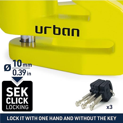 Urban Security UR208Y Motorcycle Disc Lock + Reminder Cable - Security Level 10 - Shop name