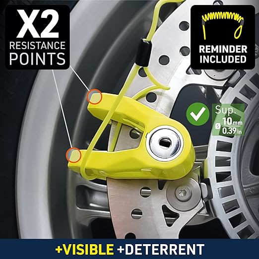 Urban Security UR208Y Motorcycle Disc Lock + Reminder Cable - Security Level 10 - Shop name