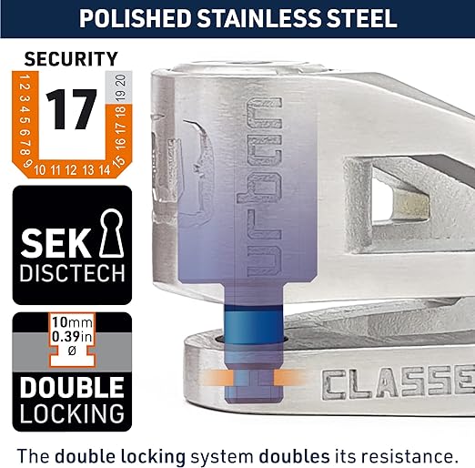 Urban Security UR210S Motorcycle Disc Lock + Reminder Cable - Security Level 17 - Sold Secure Certified - Shop name