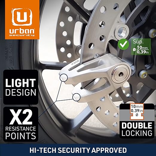Urban Security UR210S Motorcycle Disc Lock + Reminder Cable - Security Level 17 - Sold Secure Certified - Shop name