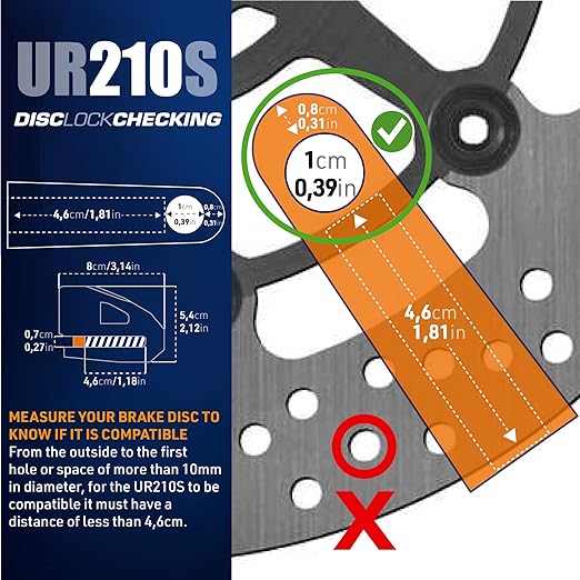 Urban Security UR210S Motorcycle Disc Lock + Reminder Cable - Security Level 17 - Sold Secure Certified - Shop name