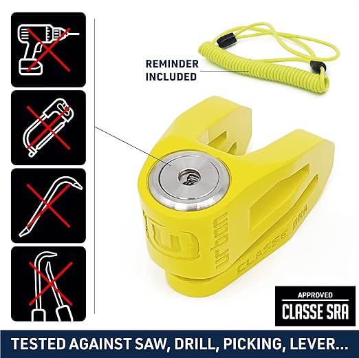 Urban Security UR210Y Motorcycle Disc Lock + Reminder Cable - Security Level 17 - Sold Secure Certified - Shop name