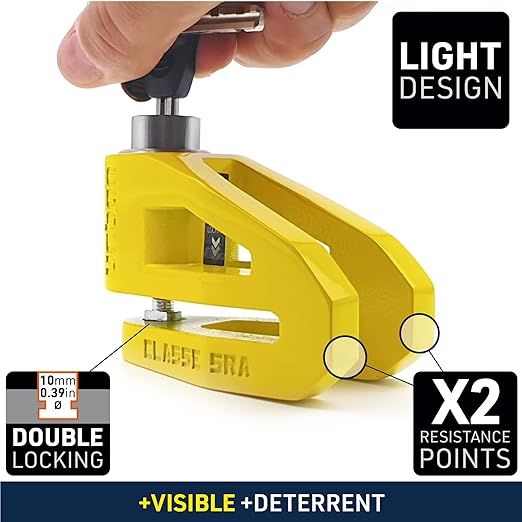 Urban Security UR210Y Motorcycle Disc Lock + Reminder Cable - Security Level 17 - Sold Secure Certified - Shop name
