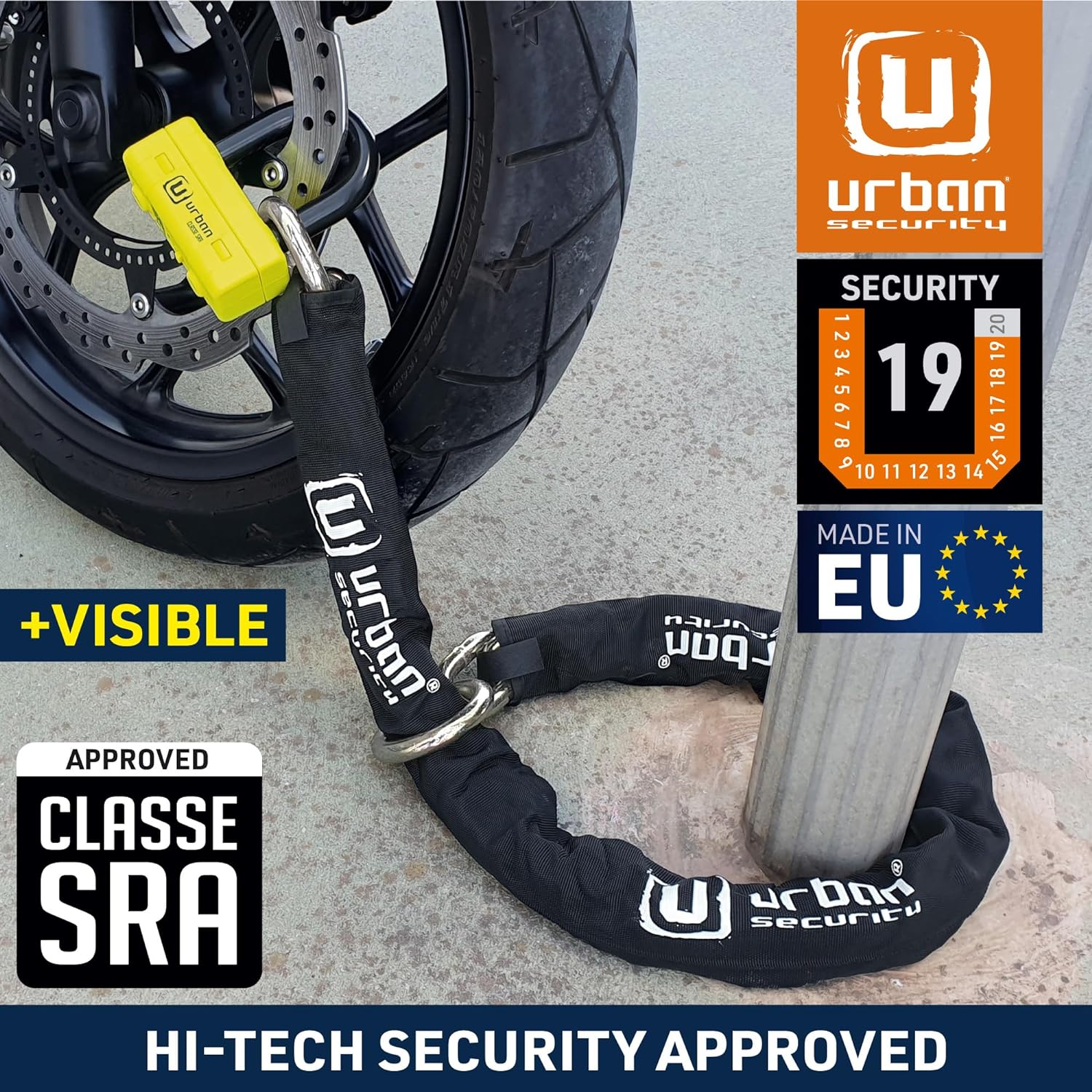 Urban Security UR74120L 120cm Motorcycle Loop Chain + Lock - Security Level 19 - Shop name