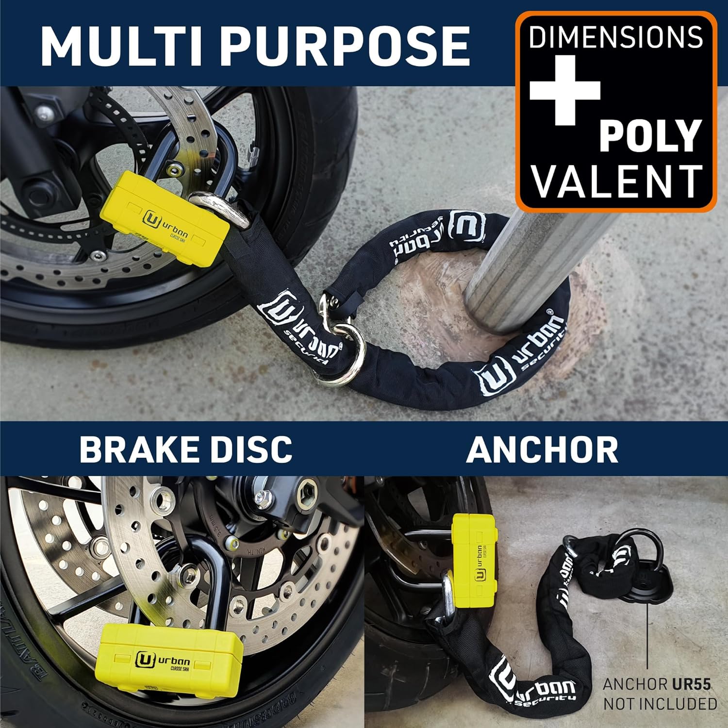 Urban Security UR74120L 120cm Motorcycle Loop Chain + Lock - Security Level 19 - Shop name