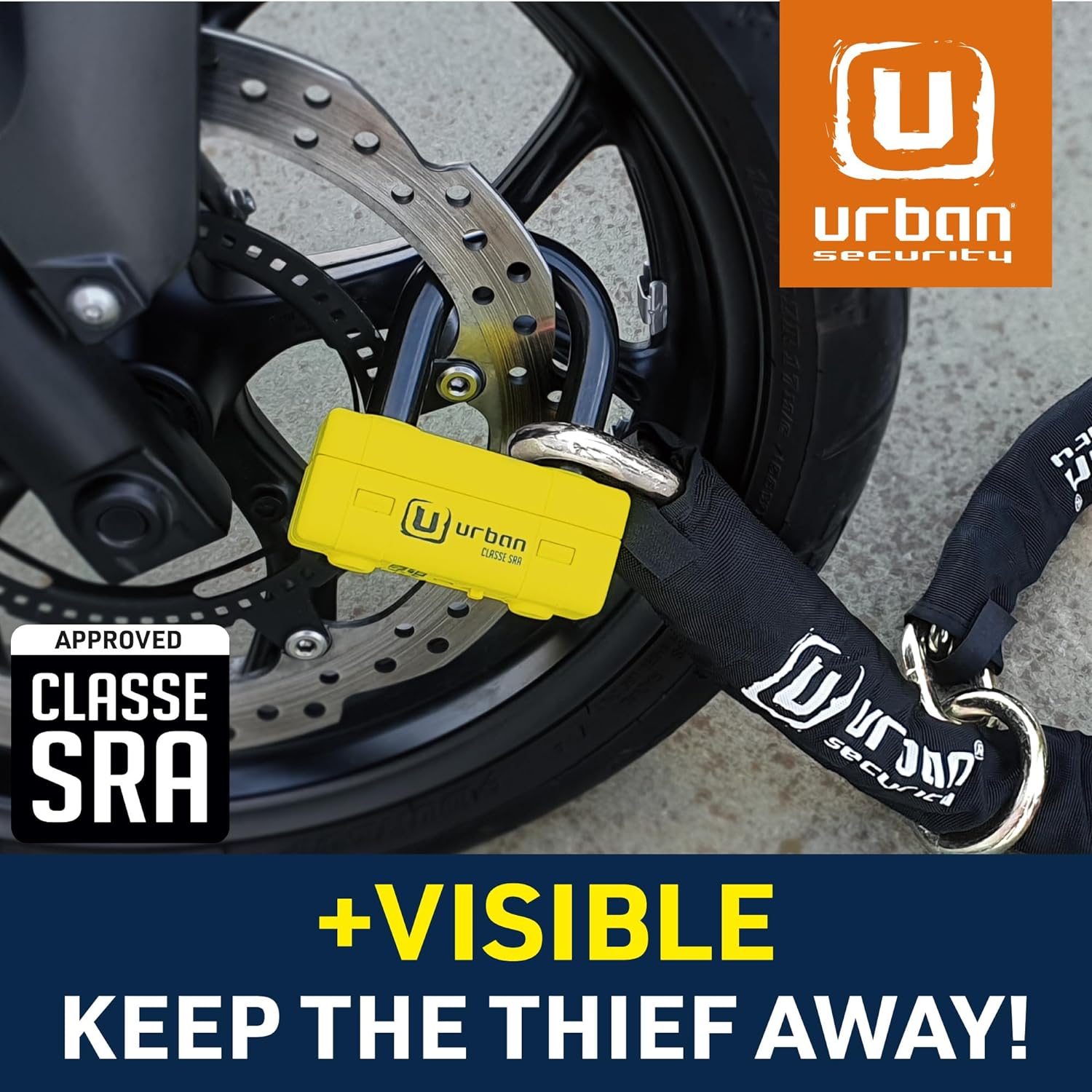 Urban Security UR74120L 120cm Motorcycle Loop Chain + Lock - Security Level 19 - Shop name