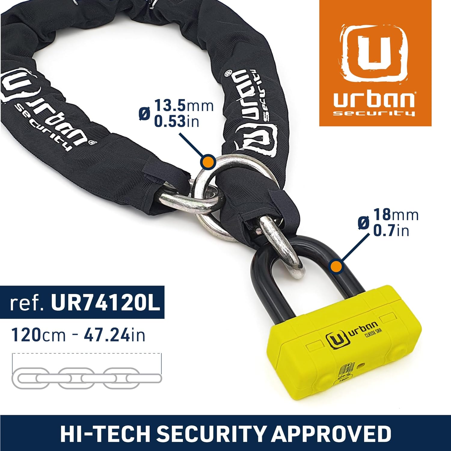 Urban Security UR74120L 120cm Motorcycle Loop Chain + Lock - Security Level 19 - Shop name