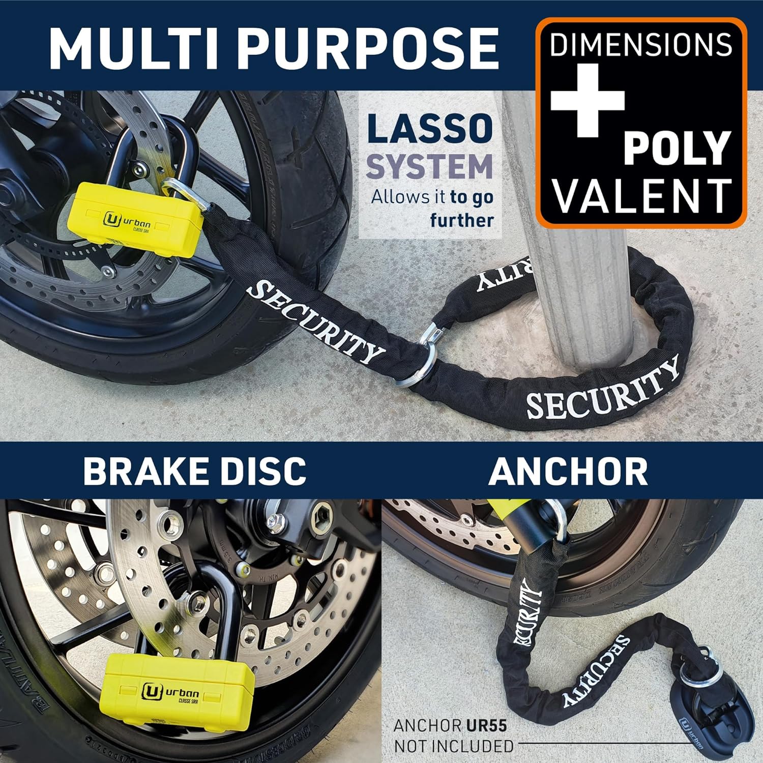 Urban Security UR75+10.120L 120cm Motorcycle Loop Chain + Lock - Security Level 18 - Shop name