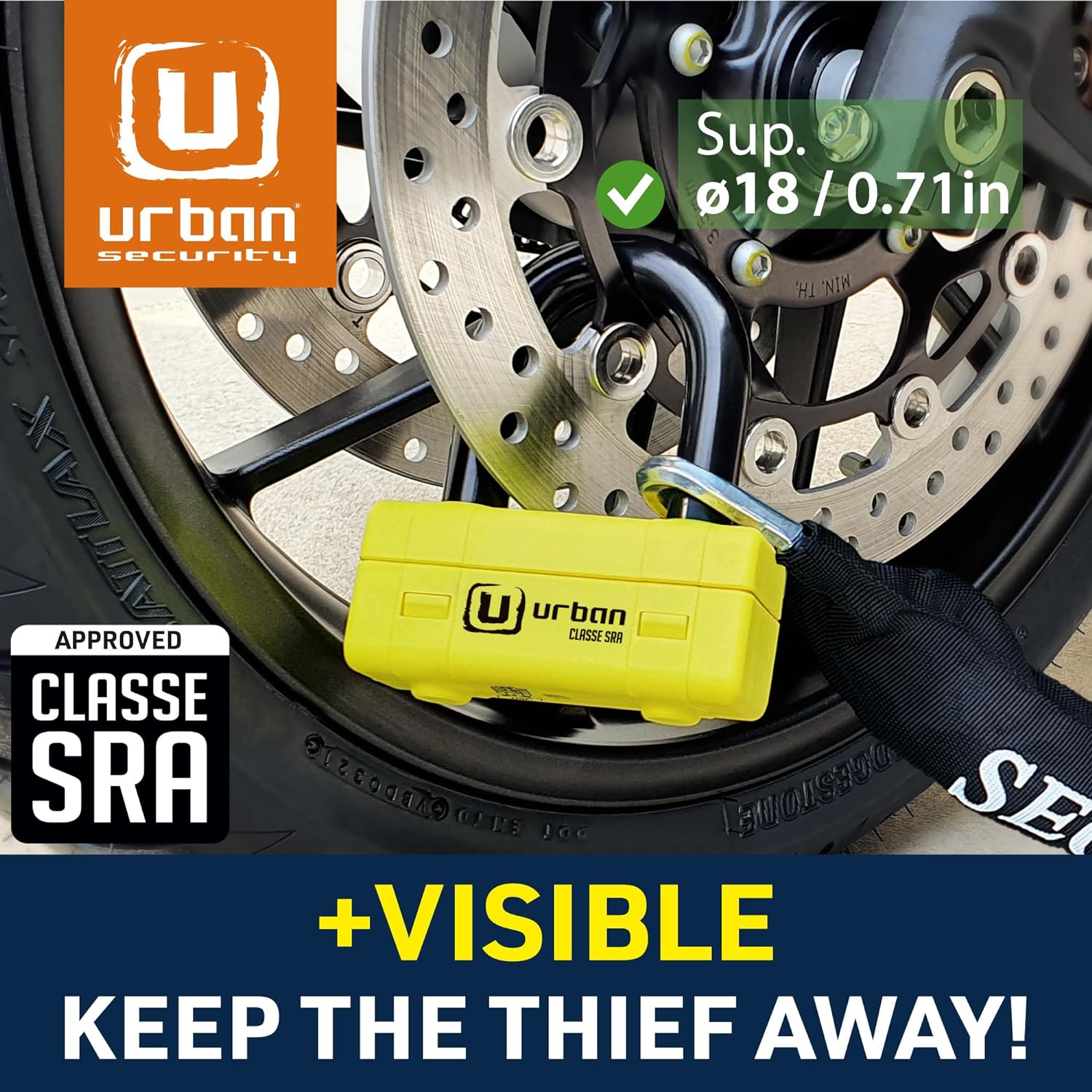 Urban Security UR75+10.120L 120cm Motorcycle Loop Chain + Lock - Security Level 18 - Shop name