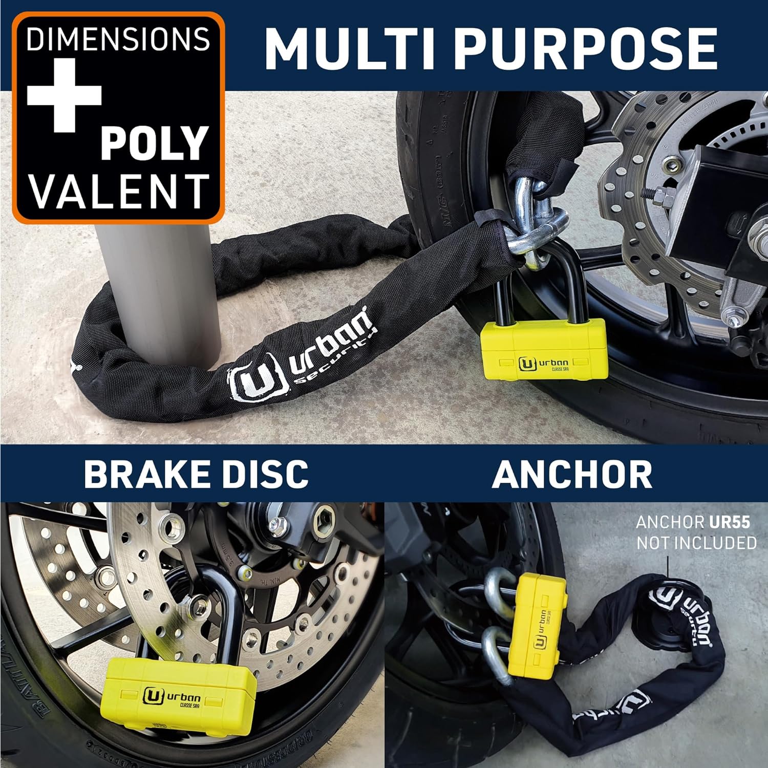 Urban Security UR75120 120cm Motorcycle Chain + Lock - Security Level 20 - Shop name