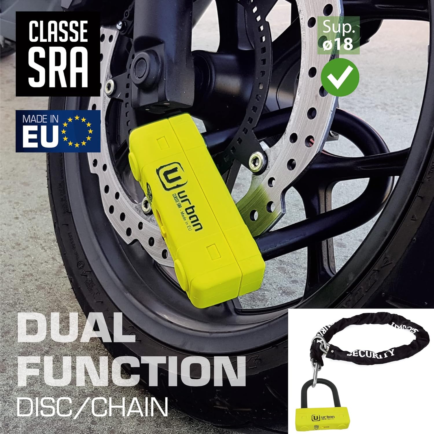 Urban Security UR85120Y+10.120L 120cm Motorcycle Loop Chain + Lock - Security Level 20 - Shop name