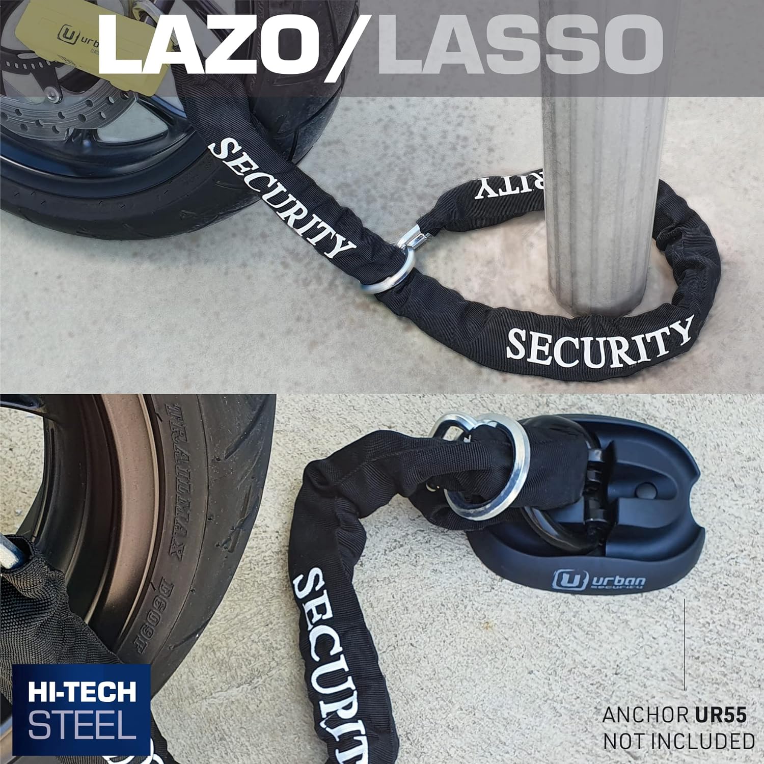 Urban Security UR85120Y+10.120L 120cm Motorcycle Loop Chain + Lock - Security Level 20 - Shop name