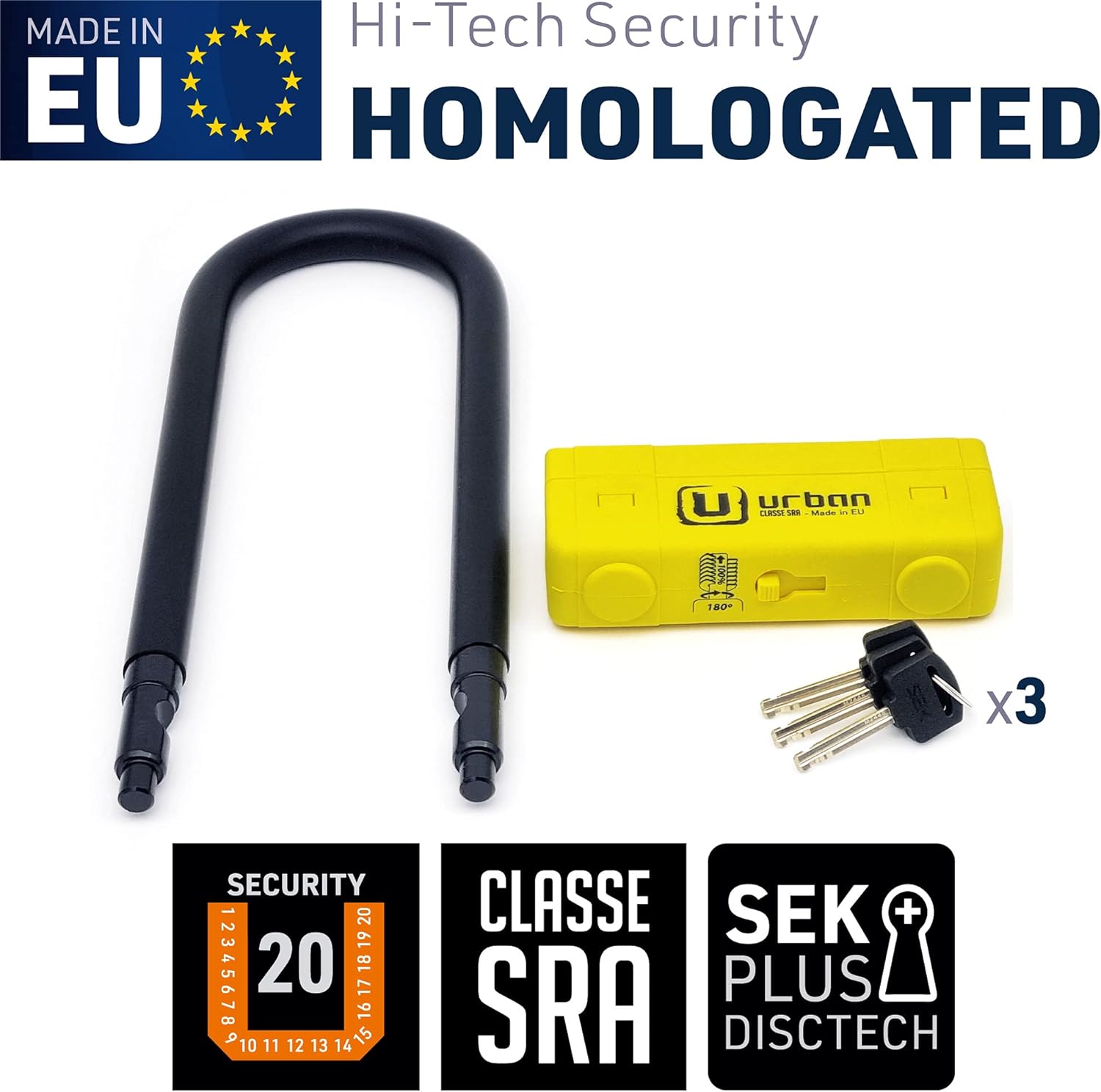 Urban Security UR85250Y Motorcycle U Lock - Security Level 20 - Shop name