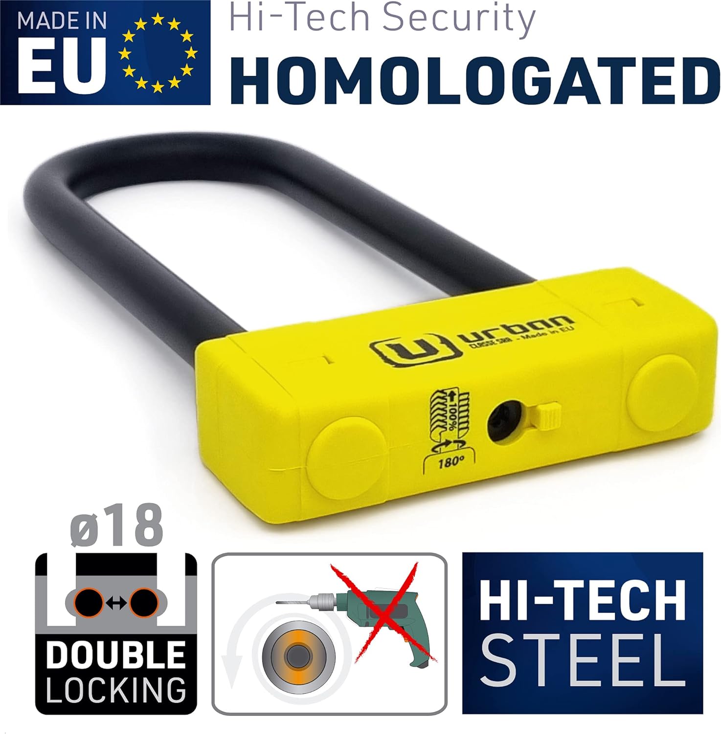 Urban Security UR85250Y Motorcycle U Lock - Security Level 20 - Shop name