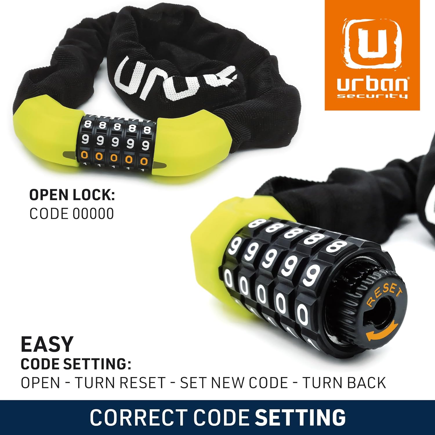 Urban Security UR890 100cm Motorcycle Chain + Combination Lock - Security Level 8 - Shop name