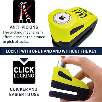 Urban Security UR955Y Motorcycle Disc Lock + Reminder Cable - Security Level 6 - Shop name