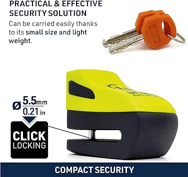Urban Security UR955Y Motorcycle Disc Lock + Reminder Cable - Security Level 6 - Shop name