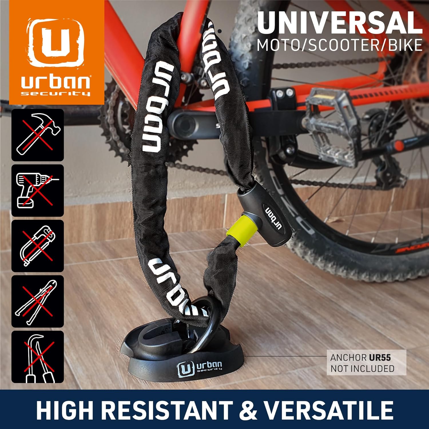 Urban Security XK100 100cm Motorcycle Chain + Integrated Lock - Security Level 9 - Shop name