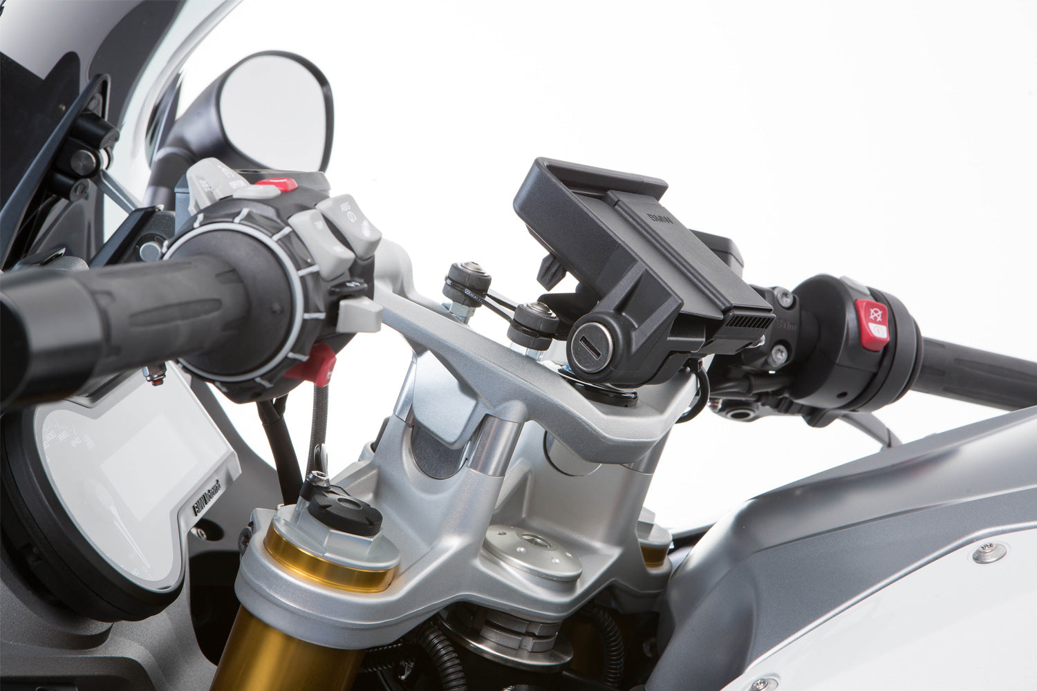 Wunderlich Ergo Handlebar Risers with BMW Navigation Mount For 25 mm | Silver - Pyramid Motorcycle Accessories