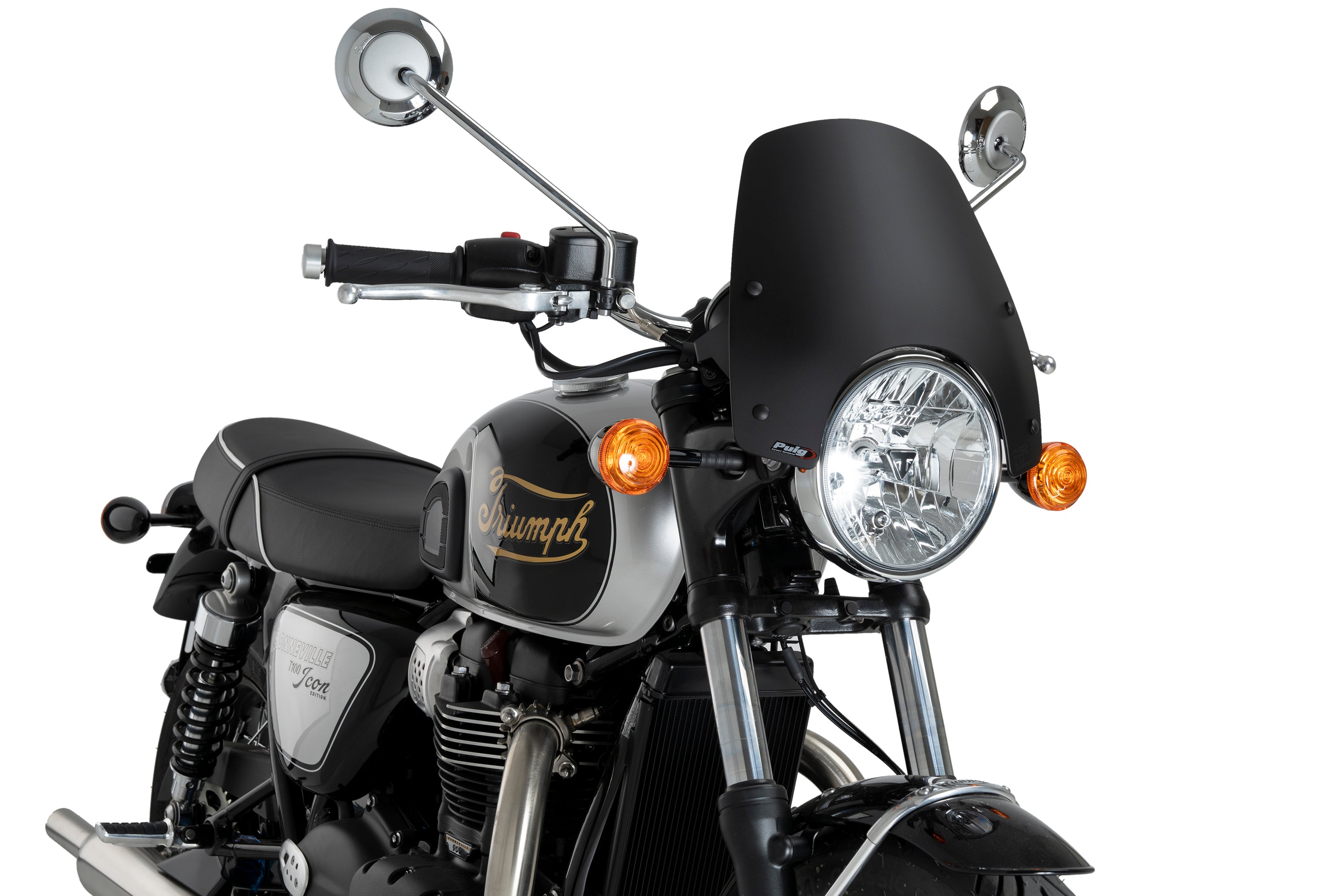 Puig Sport Screen | Matte Black (Opaque) | Triumph Bonneville T100/T120 - Pyramid Motorcycle Accessories