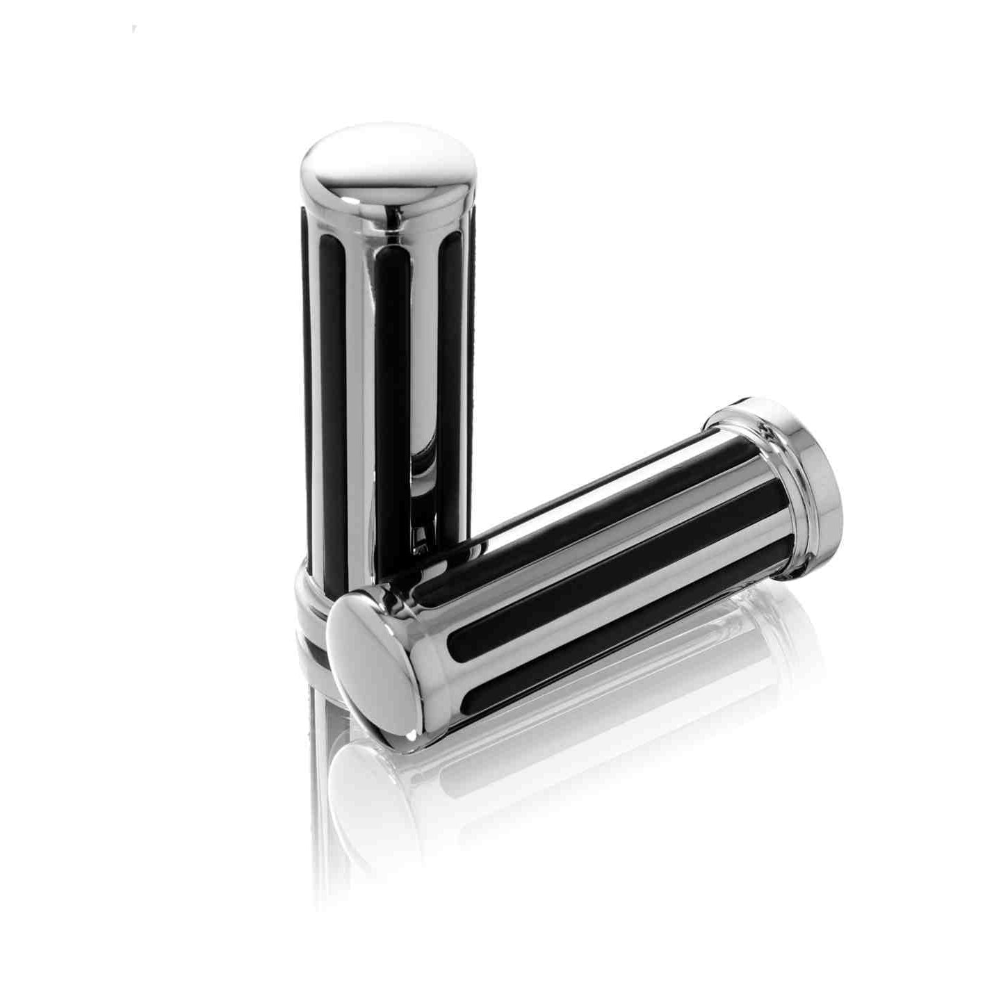 Customacces Classic Handlebar Grips - 133mm Length - Fits 25.4mm Bars | Chrome - Pyramid Motorcycle Accessories
