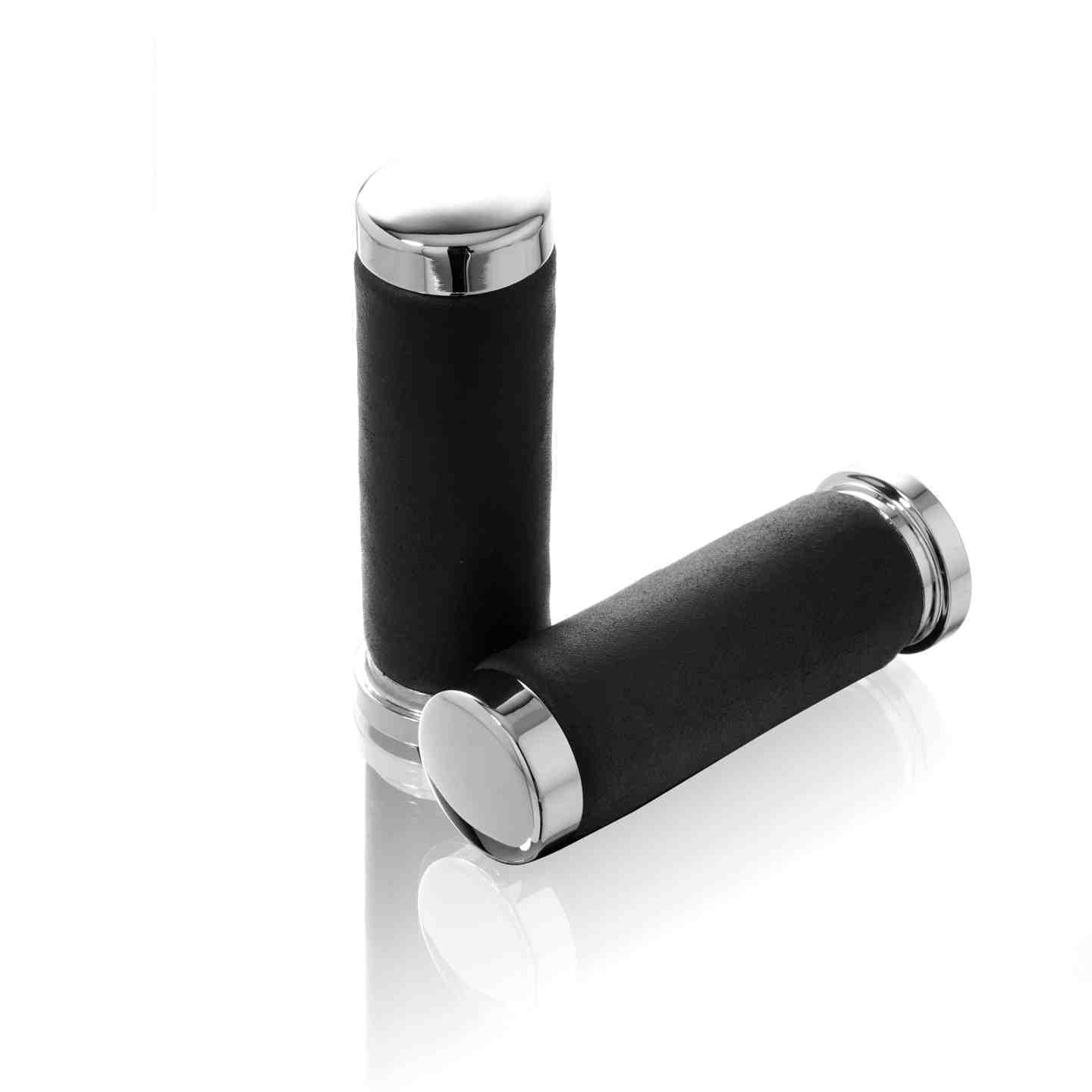 Customacces Original Handlebar Grips - 133mm Length - Fits 25.4mm Bars | Chrome - Pyramid Motorcycle Accessories