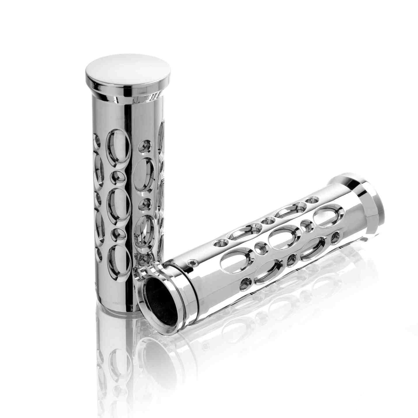 Customacces Raptor Handlebar Grips - 133mm Length - Fits 25.4mm Bars | Chrome - Pyramid Motorcycle Accessories
