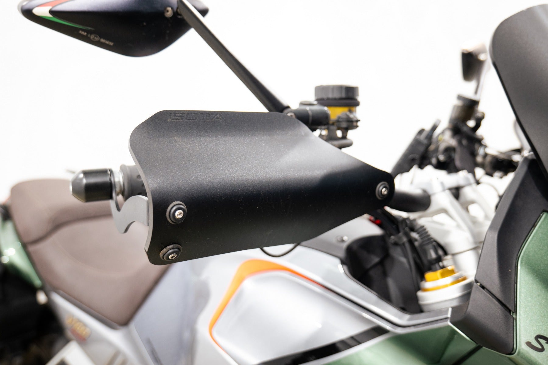 Isotta Handguards | Dark Smoke | Matte Black | Moto Guzzi V100 Mandello S 2023>2024 - Pyramid Motorcycle Accessories