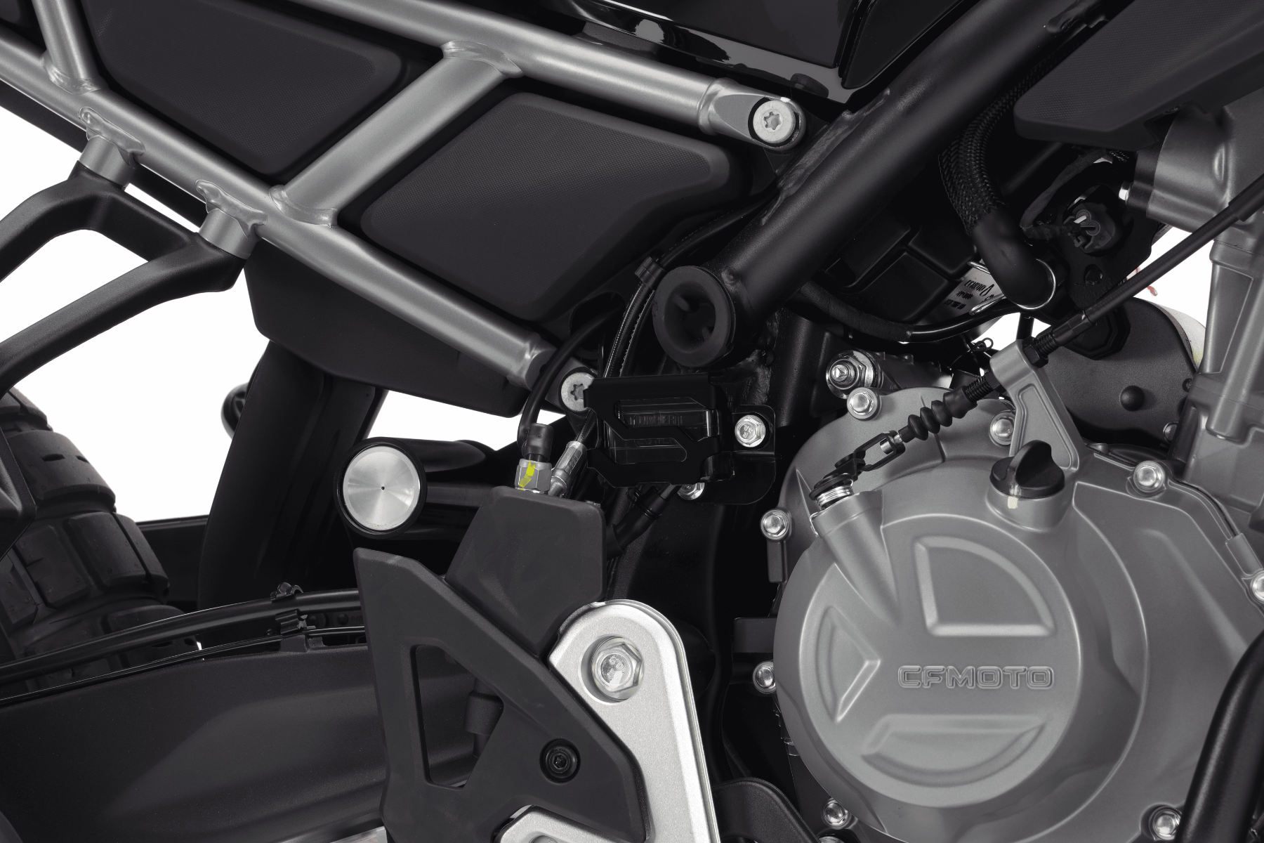 Isotta Rear Brake Reservoir Protection | Black | CFMoto 450MT 2024>2025 - Pyramid Motorcycle Accessories