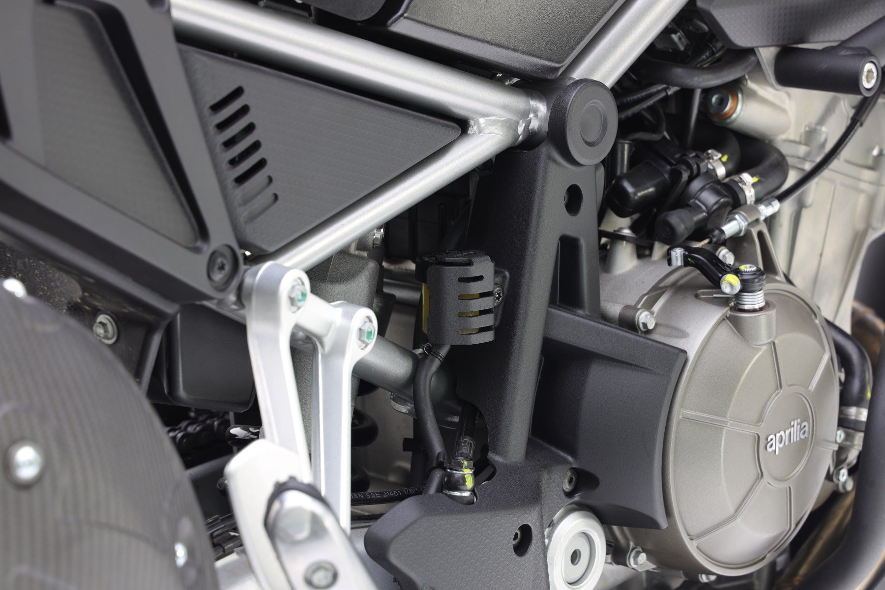 Isotta Rear Brake Reservoir Protection | Textured Black | Aprilia Tuareg 660 2022>2024 - Pyramid Motorcycle Accessories